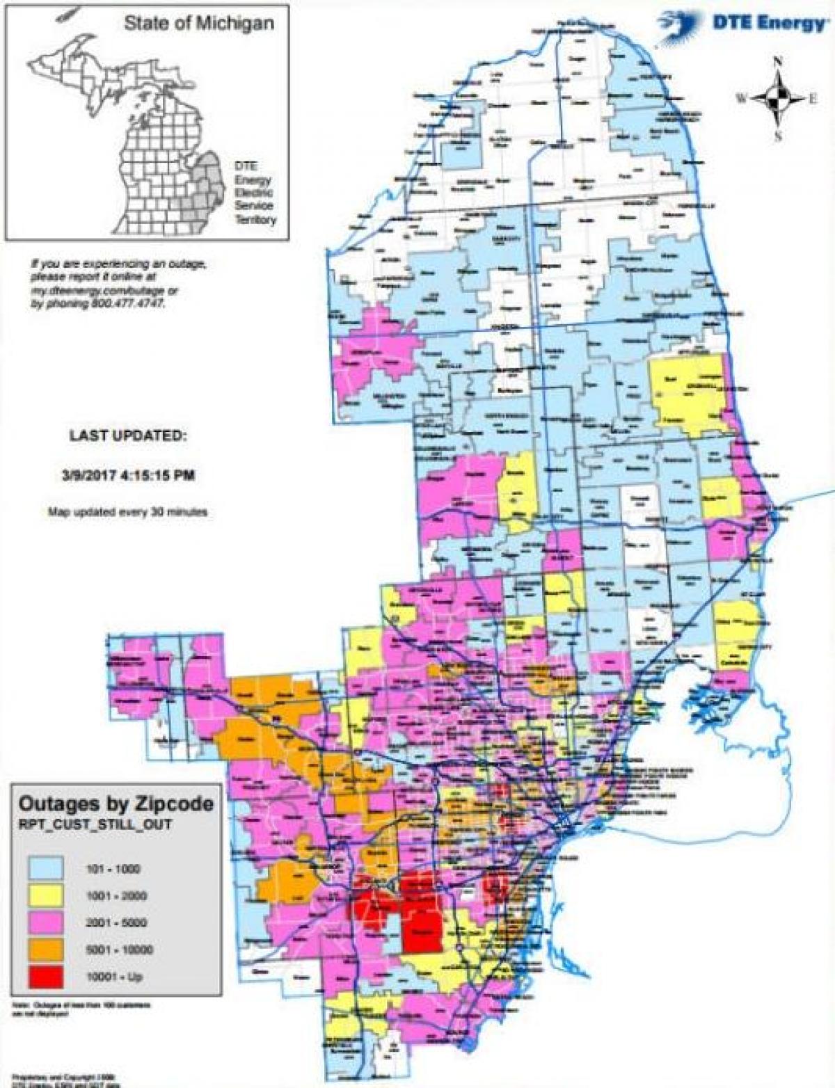 Η Detroit edison διακοπή ρεύματος χάρτης