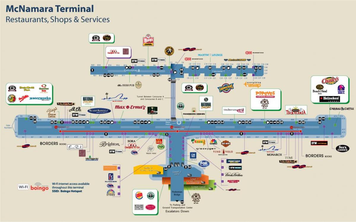 Ντιτρόιτ Αεροδρόμιο εστιατόριο χάρτης